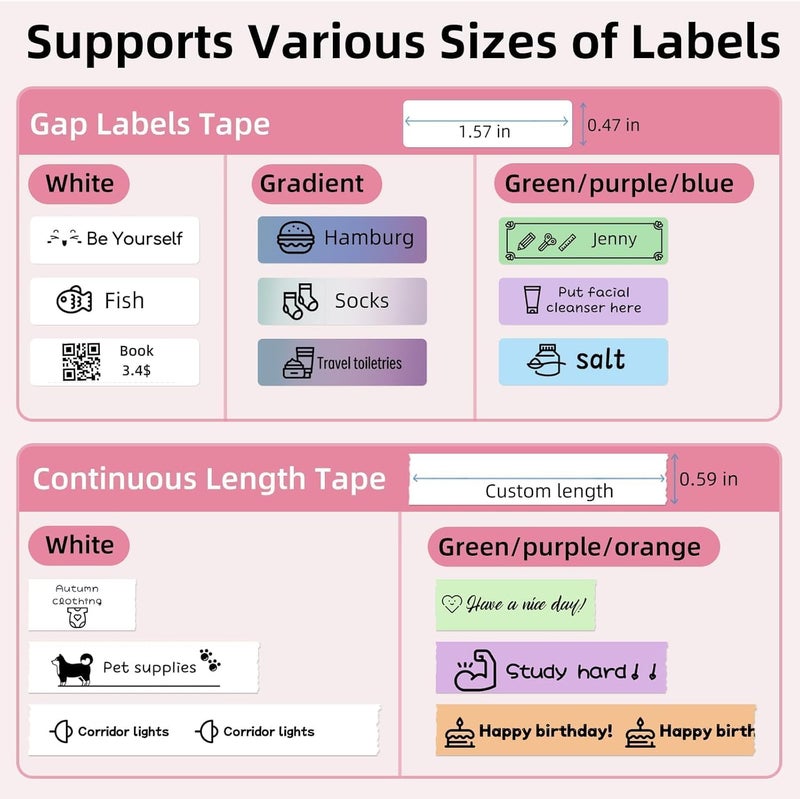 FOUGSTA Label Maker, S001 Portable Bluetooth Label Maker Machine with Tape, Thermal Label Printer for Home, Office, School Organization, Wireless Mini Labeler Machine, Pink - Image 4